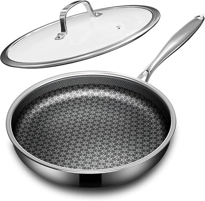 Non Stick Frying Pans with lid, 10 inch Hybrid Frying Pans Nonstick, non stick by KURRUNGIE
