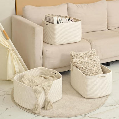 Large Storage Baskets for Organizing Shelves, Woven Cotton Rope Bins for Baby - Image 6