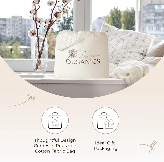 100% Cotton Organic Mattress Pad - Breathable, Cooling, Not Waterproof Mattress Protector Twin Size - Premium 300GSM Quilted and Noiseless Machine Washable Organic Mattress Protector (Ivory, Twin)