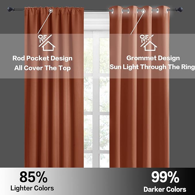RYB HOME RV Curtains Blackout - Thermal Insulating Privacy Door Windows Camper Curtains for Kids Nursery RV Bunk Bedroom Windows Bathroom, Width 29 x Length 24, Burnt Orange, 2 Pcs