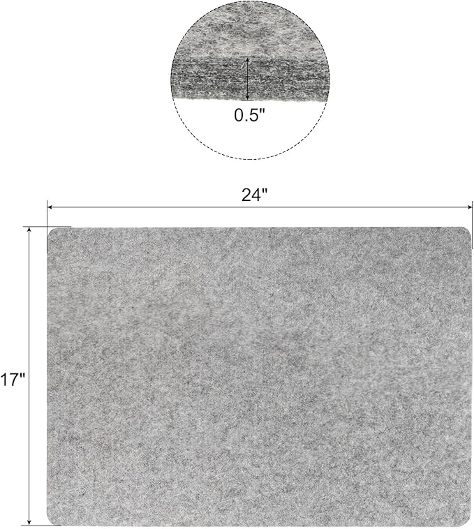 PATIKIL Wool Pressing Mat, 24" x 17" Wool Ironing Pad Blanket 0.5" Thickened Heat Resistant Quilting Ironing Pad for Quilters Sewing Craft, Grey