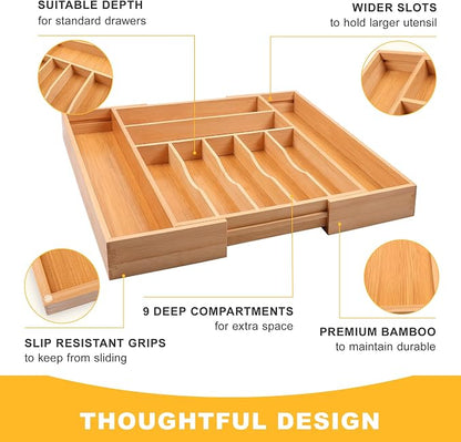 Large Premium Bamboo Silverware Organizer - Image 5