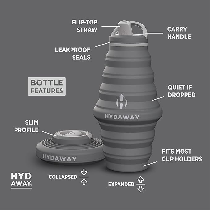 HYDAWAY 25oz Collapsible Water Bottle - BPA-Free, Leakproof, Lightweight, and Space-Saving - Perfect for Hiking, Travel, and All-Day Hydration