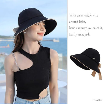 Wide Brim Hats for Woman Foldable Hats Sun Hats for Women uv Protection Bowknot Bucket hat Adjustable hat with Ponytail Hole
