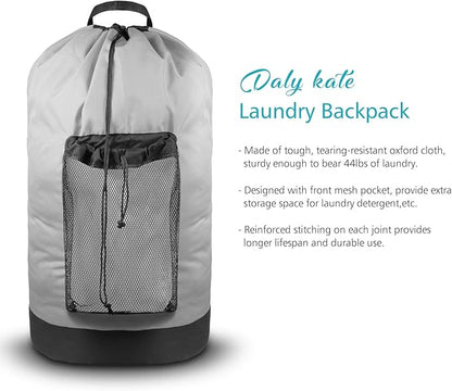 Dalykate Backpack Laundry Bag, Laundry Backpack with Shoulder Straps and Mesh Pocket Durable Nylon Clothes Hamper Bag with Drawstring Closure for College, Travel, Laundromat, Apartment
