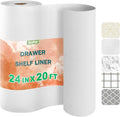 OcePor Non-Adhesive Drawer and Shelf Liner 24IN x 20FT，Non Slip Cabinet and Cupboard Liner, Kitchen Cabinet Liners for Shelves, Waterproof Drawer Shelf Liners for Cabinets/Bathroom Cupboard, White