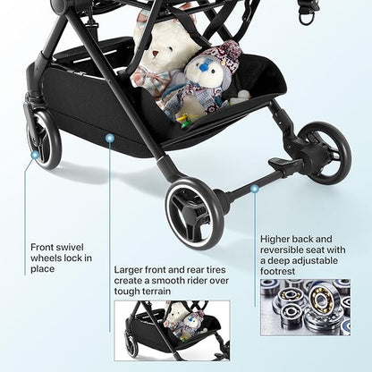 Lightweight Stroller Compact Travel Stroller for Airplane One-Click Folding with Reclining Seat, UV Protection Canopy,Silent All-Terrain Wheels,Umbrella Strollers for Toddlers 0-4