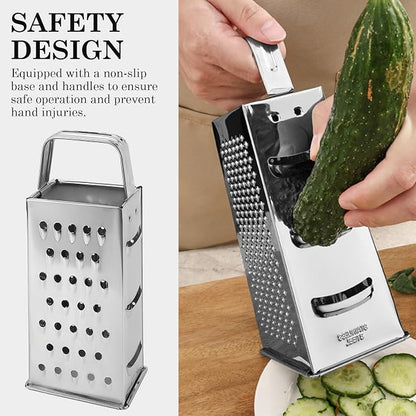 Stainless Steel Vegetable Grater, 4-Sided Portable Metal Grater, Cheese Grater - Image 4