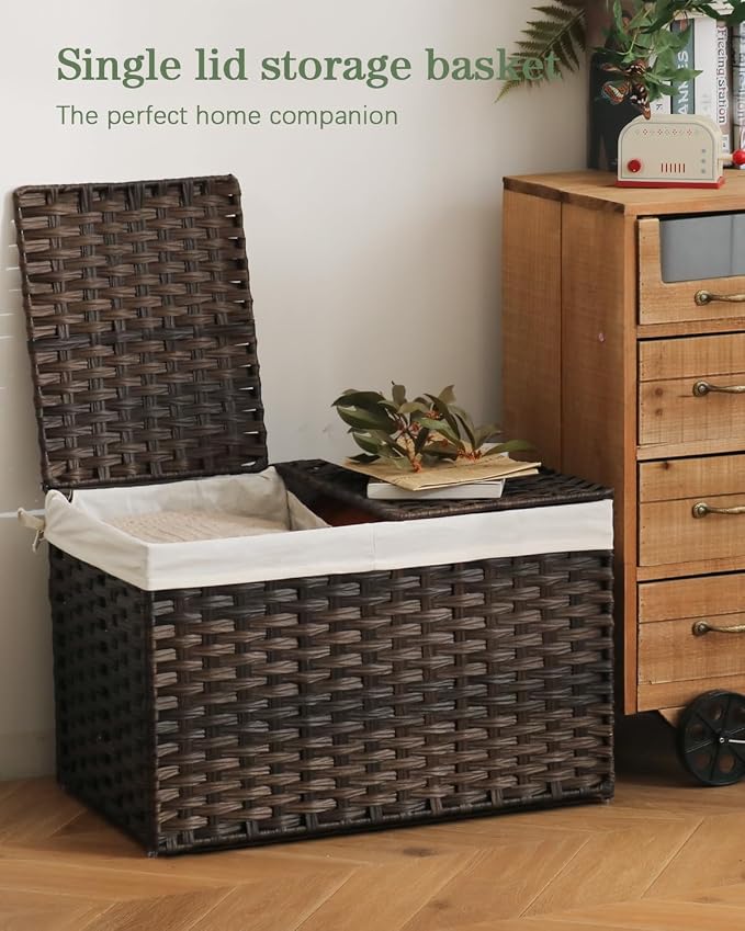 Storage Basket with Lid Rattan Woven Storage Baskets with 2 Separate Lids - Image 2