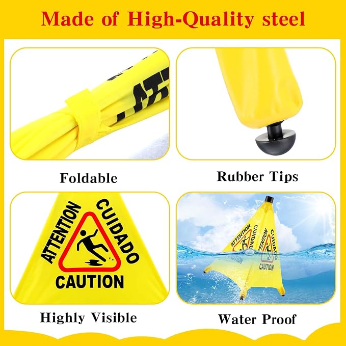 8-Packs Wet Floor Signs 20 Inch, Pop UP Bilingual Yellow Caution Wet Floor Sign - Image 6