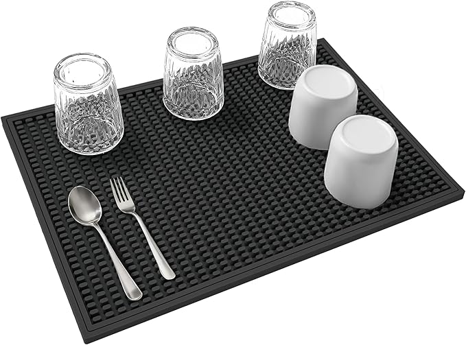 dish drying mat - 18" x 12" Black silicone drying mat , kitchen counter dish drying mats,rubber dish drying mat, Applies to bar mat、coffee mat