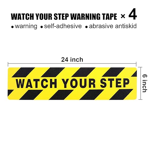 Boao 4 Pieces Watch Your Step Stickers Sign 6 x 24 Inch Caution Watch Your Step - Image 2