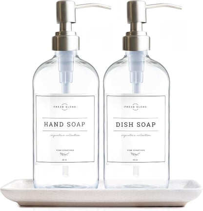 Vine Creations Glass Soap Dispenser, 2 Pack Kitchen Soap Dispenser Set by VineCreations