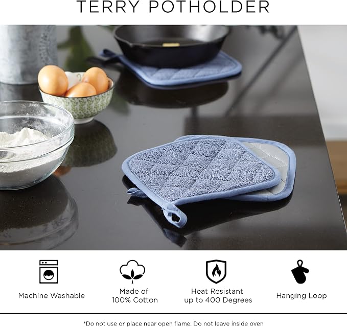 DII Basic Terry Collection Quilted 100% Cotton, Stonewash Blue, 3 Piece - Image 7