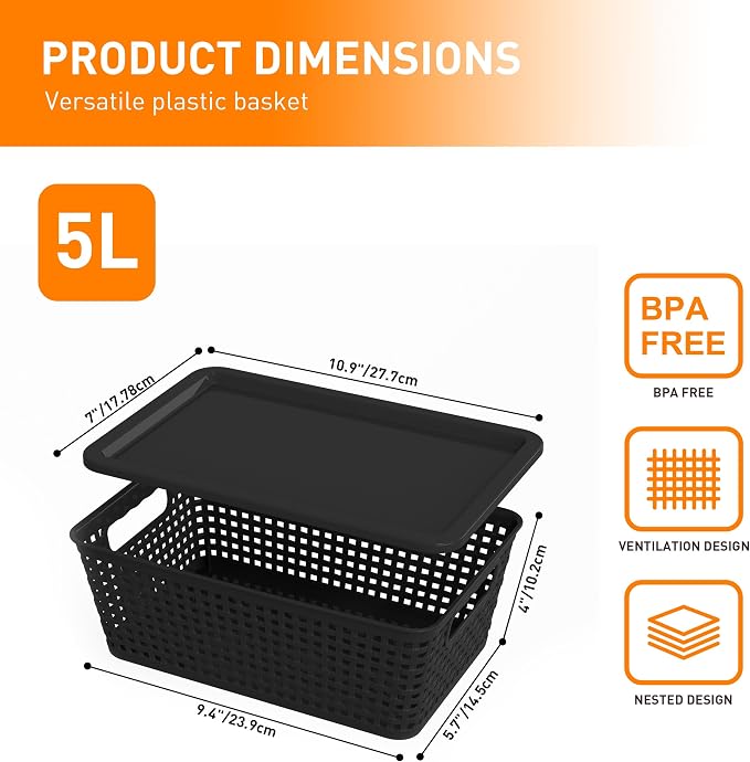 Plastic Storage Baskets With Lid, Storage Bins - Image 2