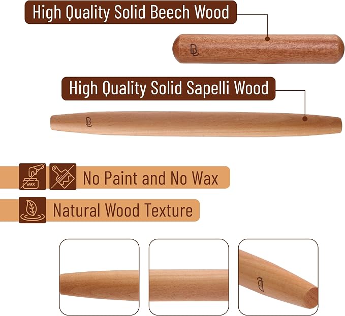 BAMBOO LAND- French Rolling Pin Set, Natural Wood Rolling Pins - Image 3