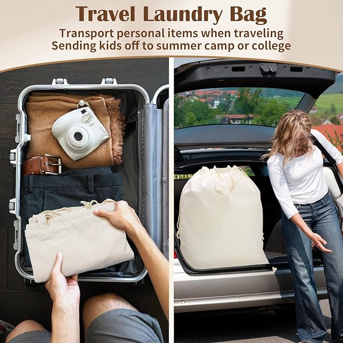 Canvas Laundry Bag 33"x 35", Thick Cotton Laundry Bag with Handles & Drawstring, Extra Large Heavy Duty Washable Basket Liner Hamper Liner Canvas Storage Sack (Beige XL, 1 Pack)