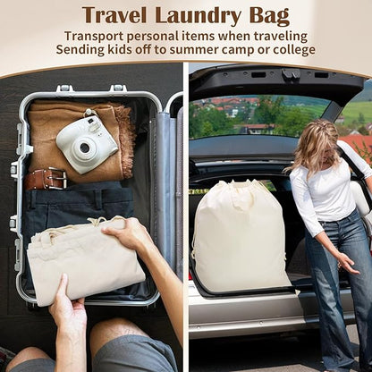Canvas Laundry Bag 33"x 35", Thick Cotton Laundry Bag with Handles & Drawstring, Extra Large Heavy Duty Washable Basket Liner Hamper Liner Canvas Storage Sack (Beige XL, 1 Pack)