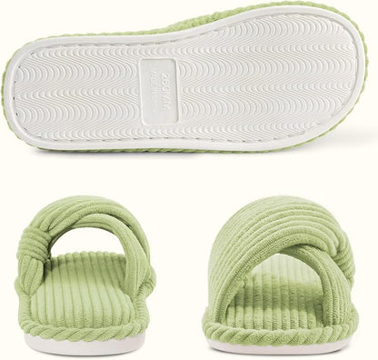 Evshine Summer House Slippers for Women Corduroy Cross Bow Indoor Slippers Open - Image 4