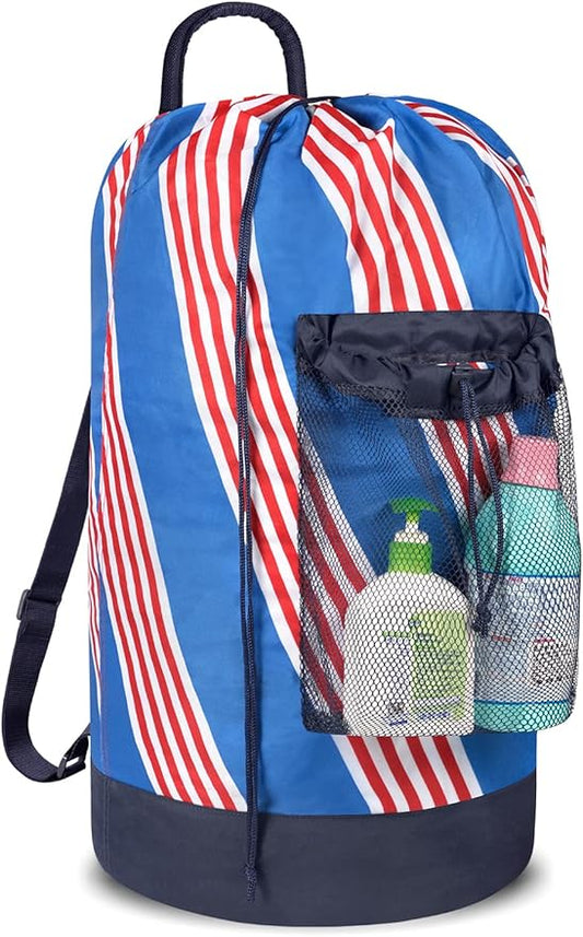 Dalykate Backpack Laundry Bag with Shoulder Straps and Mesh Pocket Durable Nylon Clothes Hamper Bag with Drawstring Closure for College, Travel, Laundromat, Apartment
