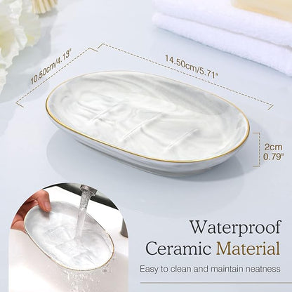 Luxspire Soap Dish Holder, Ceramic Marble Soap Tray Bar Soap Holder - Image 7