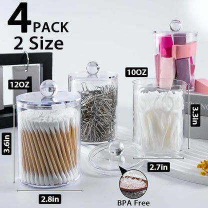 XIPENGKEJI 4 Pack Qtip Holder, Canister Apothecary Jar Set, Bathroom Jars - Image 2