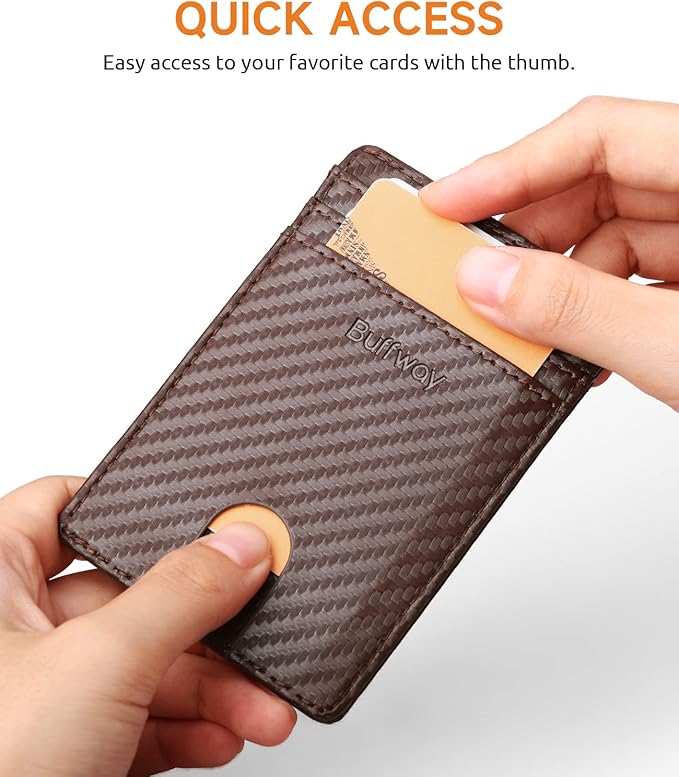 Buffway Mens Slim Wallet, Minimalist Thin Front Pocket Leather Credit Card Holder with RFID Blocking for Work Travel