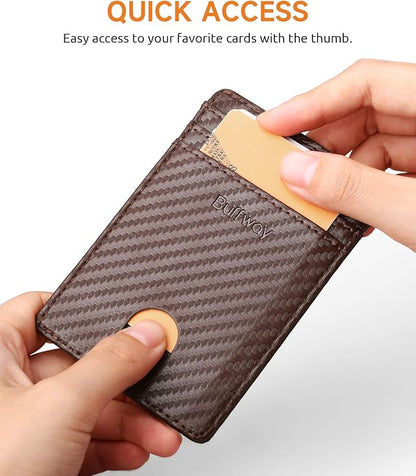 Buffway Mens Slim Wallet, Minimalist Thin Front Pocket Leather Credit Card Holder with RFID Blocking for Work Travel