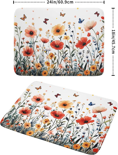 Poppy Flower Dish Drying Mat 18x24 Inch Floral Leaves Dish Drainer Protector - Image 2