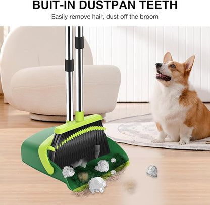 Broom and Dustpan Set, 52-in Long Adjustable Handle Broom Dustpan Combo - Image 4