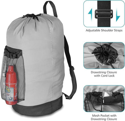 Dalykate Backpack Laundry Bag, Laundry Backpack with Shoulder Straps and Mesh Pocket Durable Nylon Clothes Hamper Bag with Drawstring Closure for College, Travel, Laundromat, Apartment