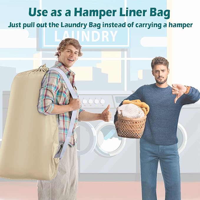 Heavy Duty Laundry Bag 2 Pack XL Nylon Laundry Bags with Straps, Washable Large Dirty Clothes Organizer with Drawstring Closure, Travel Washing Bag Fit a Laundry Hamper or Basket