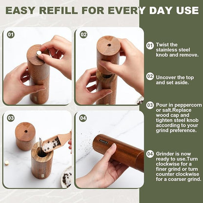 Wooden Salt and Pepper Grinder Set 10 Inch Manual Salt and Pepper Mill - Image 5