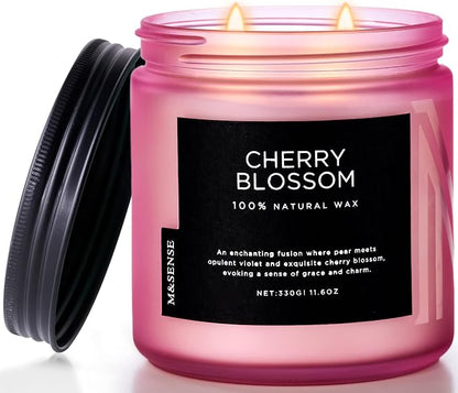 M&SENSE Cherry Blossom Scented Spring Candle, 70 Hours Long Lasting Soy Wax by MSENSE