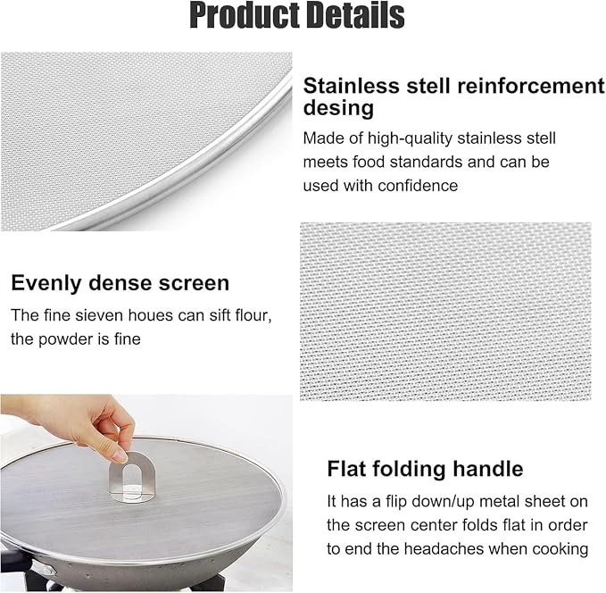 Homestia Splatter Screen for Kitchen, Stainless Steel Fine Mesh Splatter Screen - Image 8