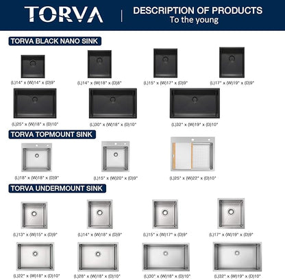 TORVA 13 x 15 Inch Undermount Kitchen Sink, Premium 304 Stainless Steel Bar Sink - 8 Inches Deep Basin Single Bowl Sink