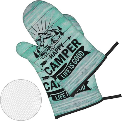 Happy Camper Oven Mitts and Pot Holders Sets of 4, Resistant Hot Pads - Image 2