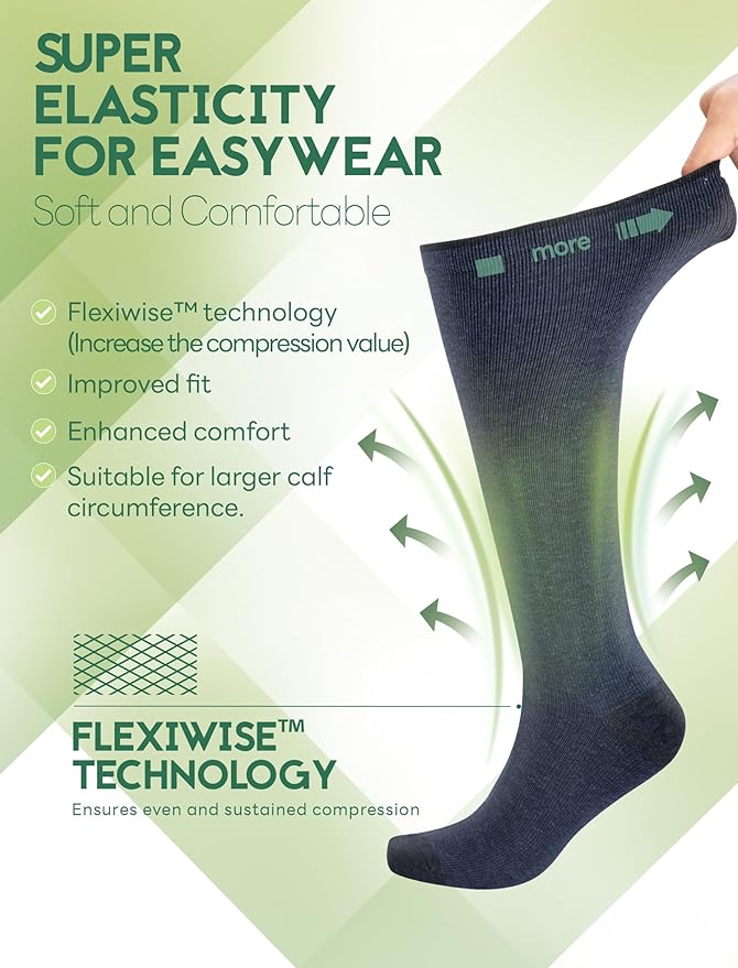 Bamboo Viscose Compression Socks for Women & Men (6 Pairs) 20-30 mmHg Knee High Support for Nurses Travel Pregnant