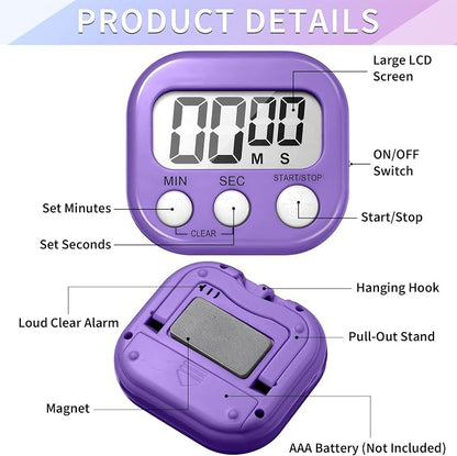 Macarrie 48 Pcs Digital Kitchen Timer Bulk Small Magnetic Backing Stand Timer - Image 3