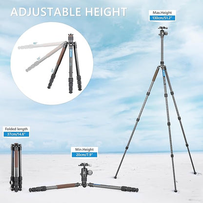 Carbon Fiber Lightweight Travel Tripod with 360° Ball Head, Removable Center Column, Folded Height 37cm, Weight 1.12kg, Maximum Load 8KG（LX-224CT+XB-32Q）
