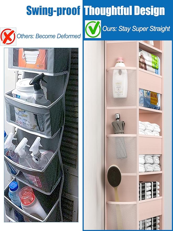 Over The Door Storage Organizer, RV Bathroom Organizer, Over The Door Organizer Camper Storage and Organization, 5 Shelf Hanging Over Door Organizer for Camper, Bathroom, Bedroom, Closet-Pink