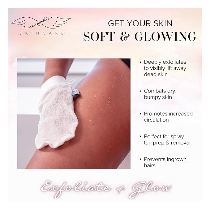 Seraphic Skincare (Original) Divine Glow Exfoliating Mitt (2pcs) – 100% Vegan Viscose Traditional Body Scrub Glove Kessa Korean Washcloth – Body Exfoliator for Self-Tan Removal & Keratosis Pilaris