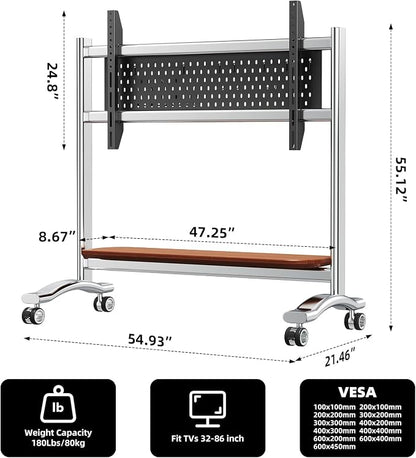 Stainless Steel Art Rolling TV Cart, Mobile TV Stand - Image 3