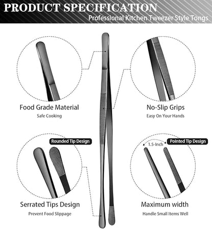 JETKONG 4 Pcs Kitchen Tweezers Professional Stainless Steel Cooking Tweezers Set - Image 2