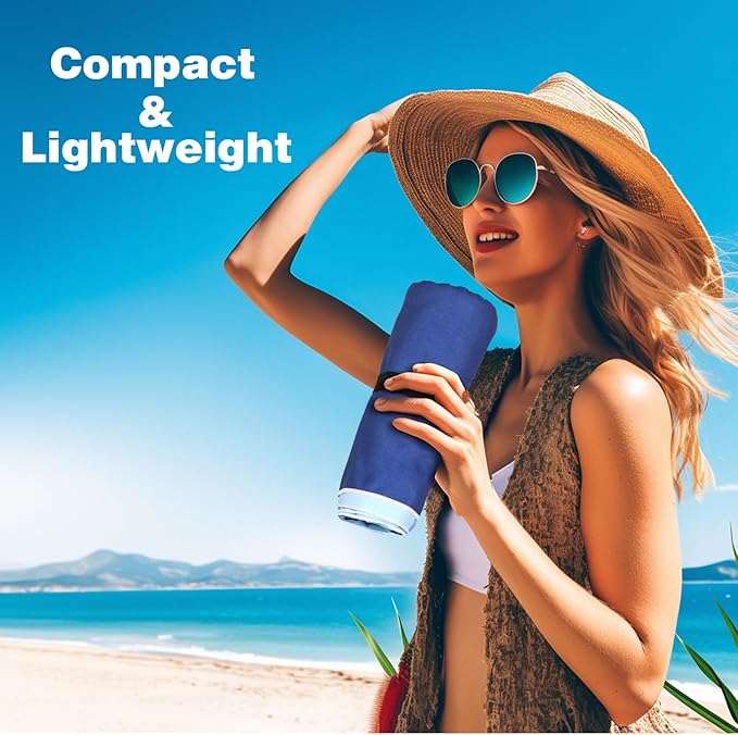 Large Beach Towel, 71" x 39" Oversized Lightweight Compact Quick Dry Sand Free Towel for Travel Swim Pool Yoga Gym Camping (Blue)
