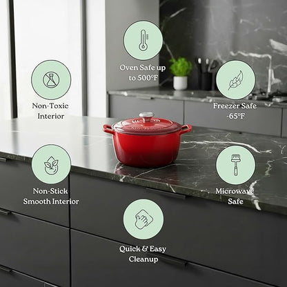 ROSSALLINI Signature Enameled Cast Iron Dutch Oven, Non-Stick Serving Pot - Image 9