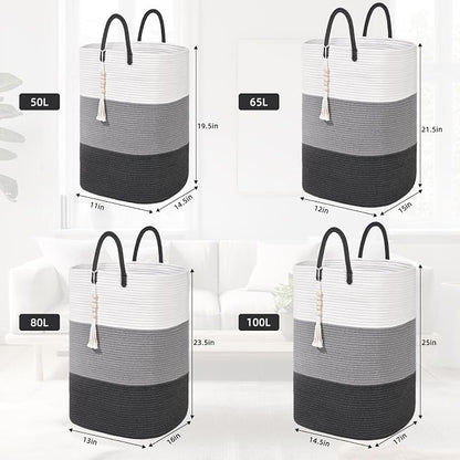 Woven Laundry Basket for Clothes, 65 L Large Rectangle Laundry Hampers - Image 3