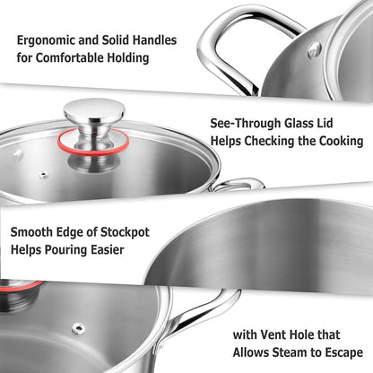 TeamFar 4.5 Quart Stock Pot, Stainless Steel Tri-Ply Cooking Pasta Soup Pot - Image 3