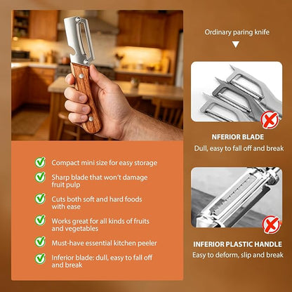 3 Pcs Multifunctional Vegetable Peeler, Wooden Handle, Stainless Steel Blade - Image 7