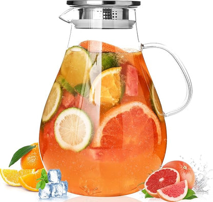 2500ml Glass Pitcher with Lid, 88 Ounces with Precise Scale Line, Hot/Cold by Liuruiyu